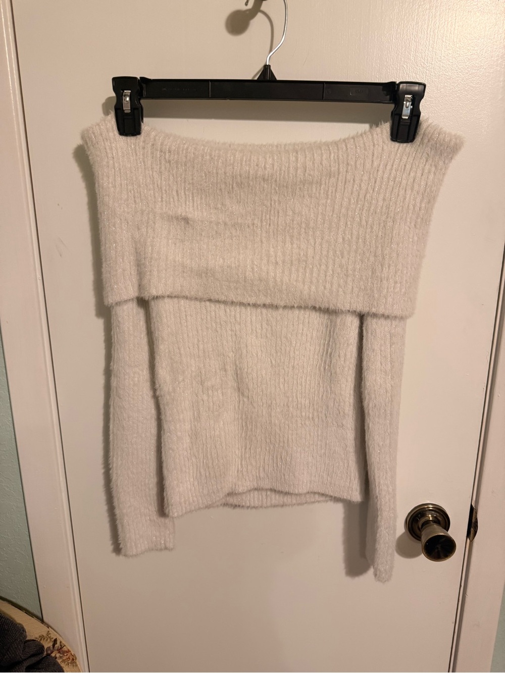 Super Soft Off-Shoulder White Cozy Ribbed Women's Sweater
